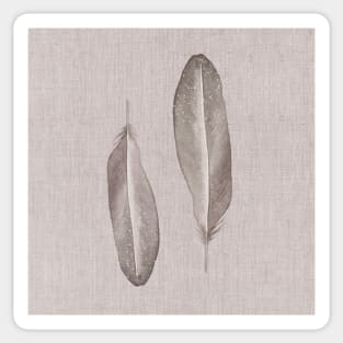 Beige boho feathers watercolor painting on linen Sticker